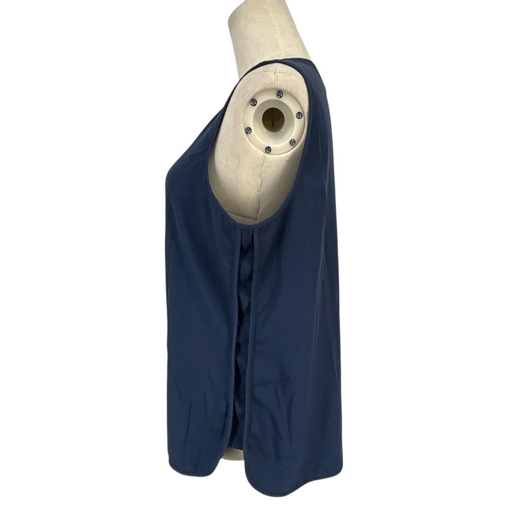 Chicos Navy Blue Sleeveless Scoop Neck Tank Top Layered Side Slit Shell Sz 1 Med - Picture 3 of 9
